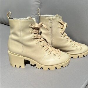 SCHUTZ Size 10B Women's Cream Lace-Up Ankle Boots